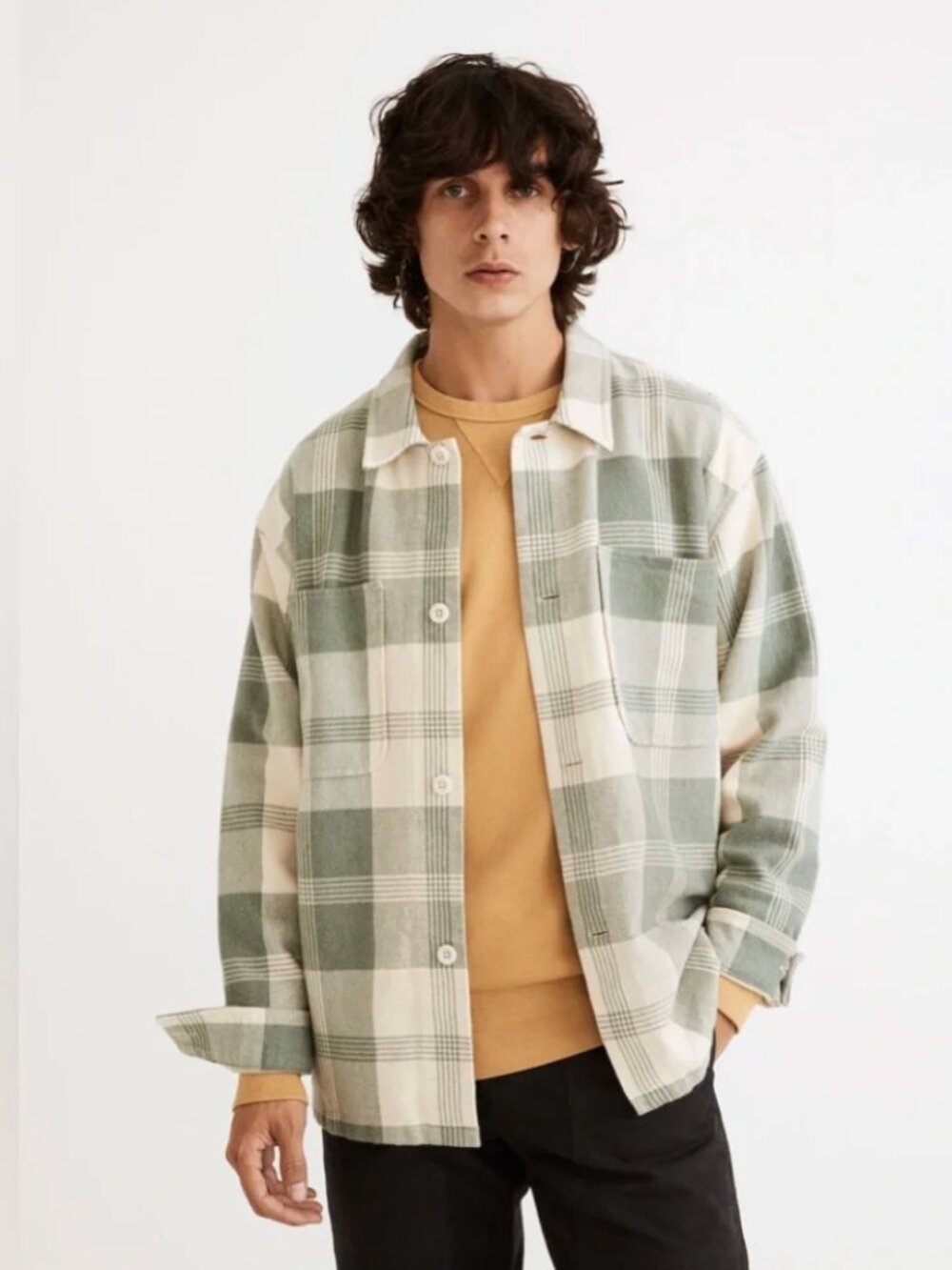 Mens Madewell 100% Cotton Boxy Plaid Shirt-Jacket in Distant Grove Size M